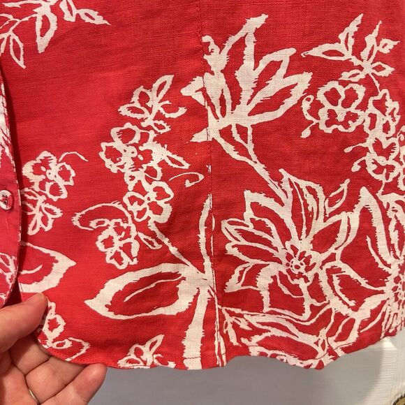 Orvis Pink White Floral 100% Linen Sleeveless Button Down Vest Top Size XL‎ - Picture 5 of 8